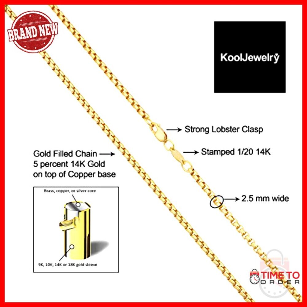 14k Gold Filled Box Chain Necklace 2.5mm Unisex Lobster Clasp 18in - Picture 2 of 7